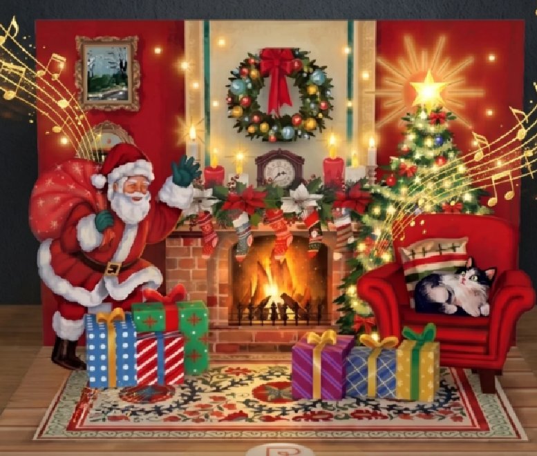 Weihnachtsmann mit Musik und Licht Karte