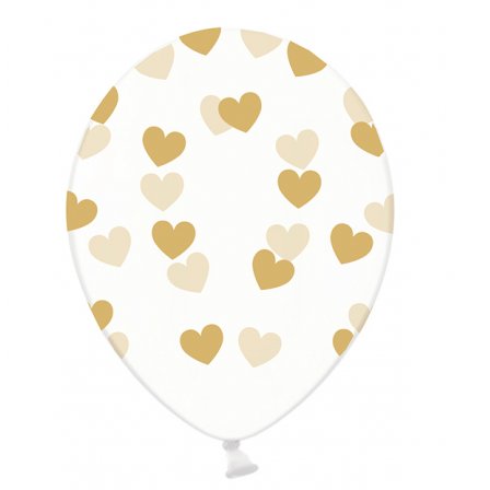 Motivballons Clear -  30cm - Hearts - Gold